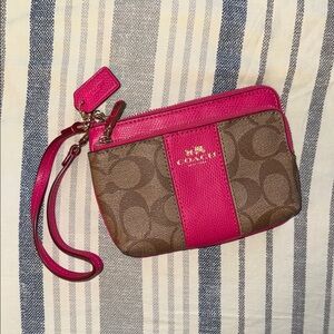 Coach Fuchsia and Brown Signature Wristlet